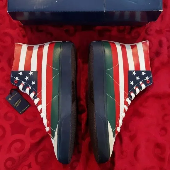 New Polo Ralph Lauren Solomon Canvas Shoes Suicide USA Flag Sui Ski Men's 14D - Picture 5 of 10